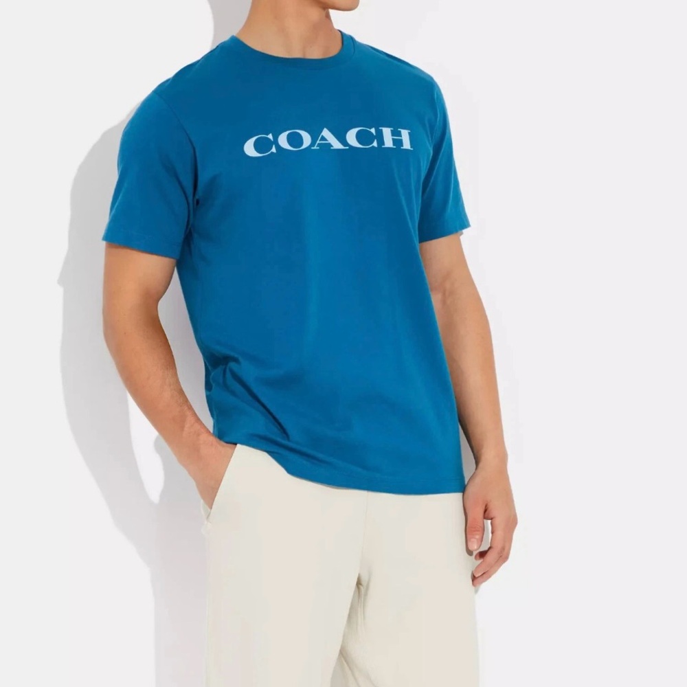 Coach Mens Essential T Shirt Organic Cotton Size XL Blue Short Sleeve EUC